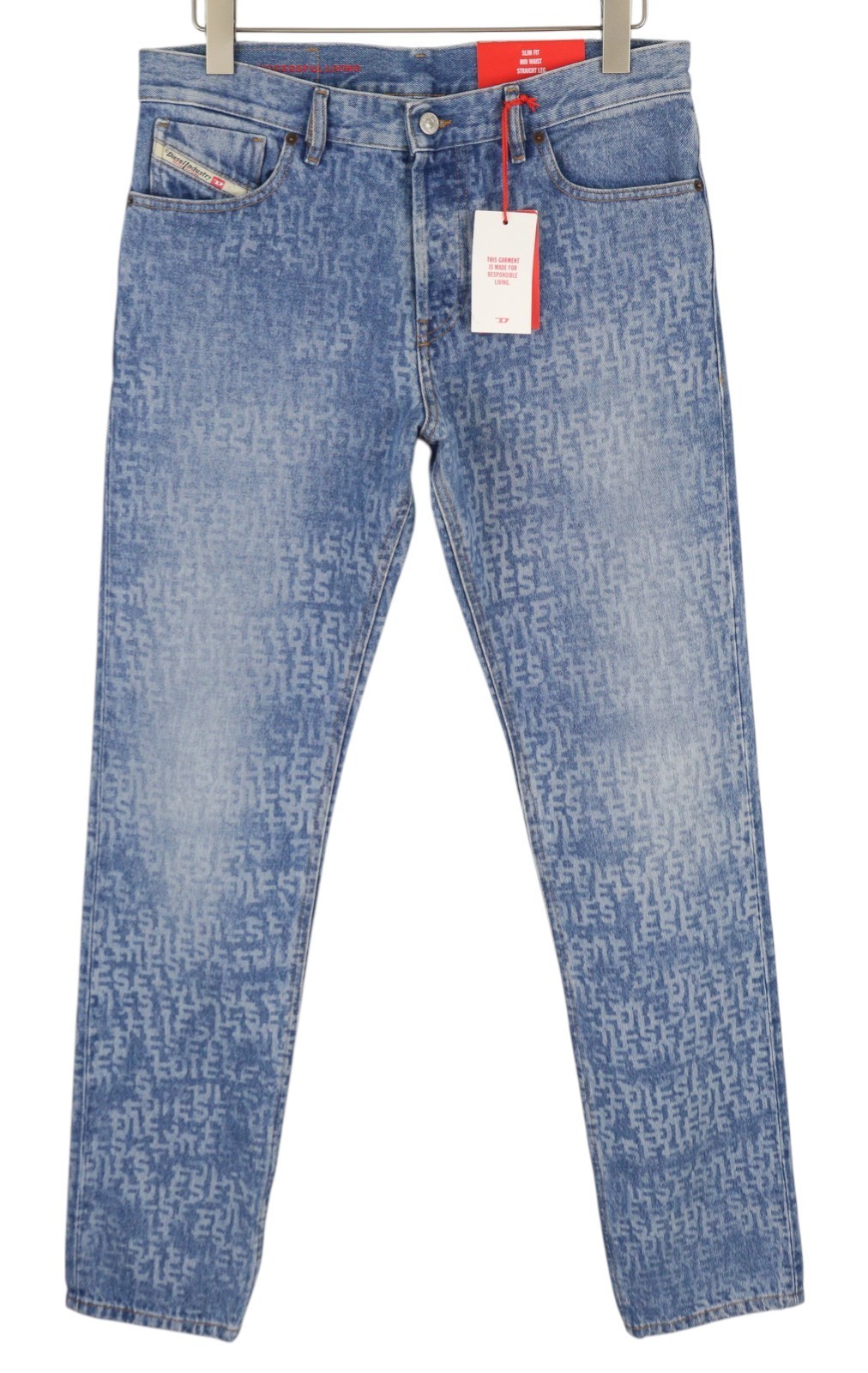 DIESEL 1995 007F5 Men's Jeans W33/L32 Slim Straight Patterned Denim RRP250