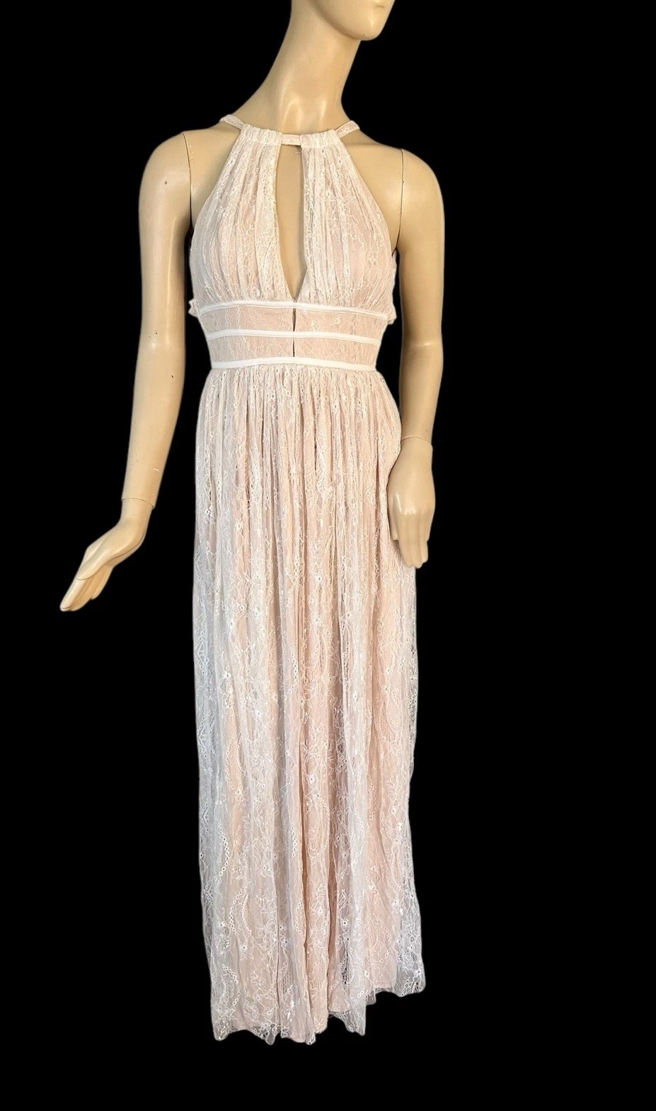 OFF WHITE Windsor Dollie Maxi Abito Off Bianco Pizzo Halter Fata Angelica Stravagante Taglia S