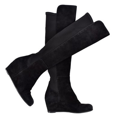 Stuart Weitzman Black 5050 Suede Wedge Heel Over the Knee Boots sz 5.5 AS-IS