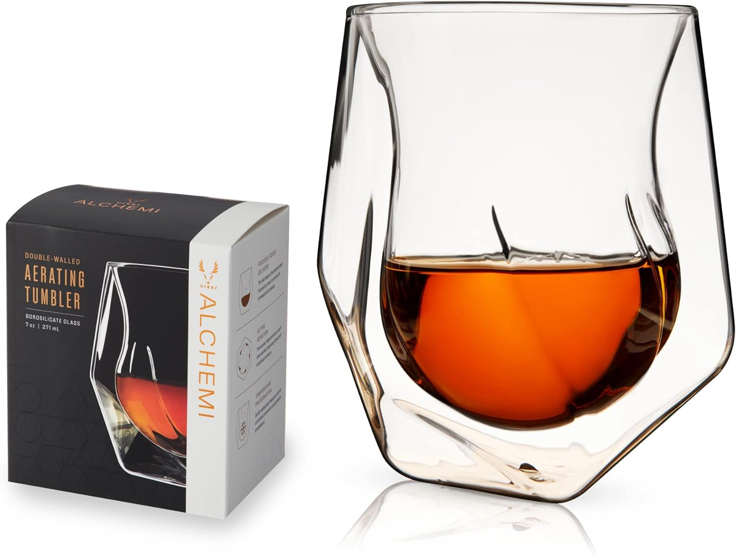 Viski Aerating Whiskey Tumbler, Whiskey Tasting Glass, Double Walled Snifter, Sp-image
