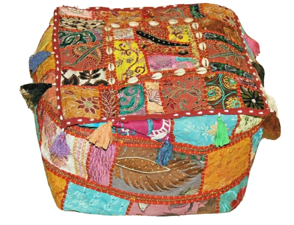 Orientalisches Sitzkissen Pouf Ottomane Patchwork Bunt 40 x 35 cm Handgefertigt - Bild 3 von 4