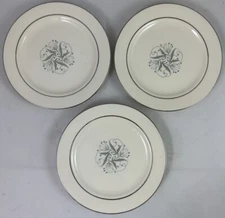 Homer Laughlin Celeste Bread Plates 6.25" Blue Buds Platinum Grey Leaves Set 3