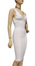 New Versace White Bodycon Knit Dress with Gold Studs 40 - 4