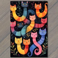 Art Print Playful Cats Snakes Colorful Whimsical Fantasy Fun Fantasy Flower