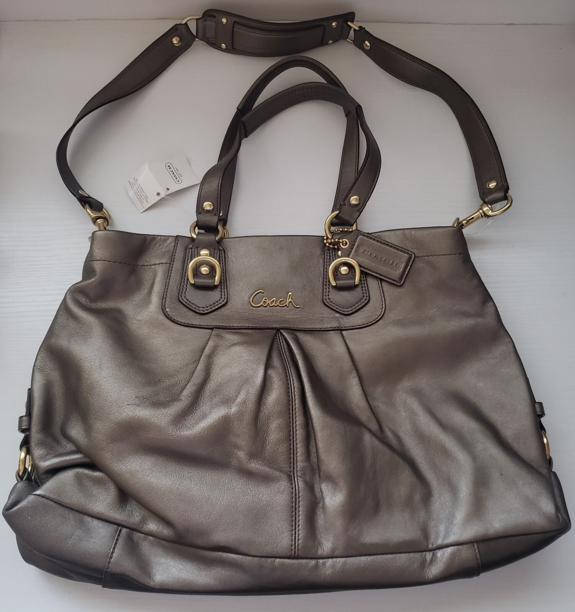 NEW COACH Ashley Steel Leather Carryall Convertible Satchel