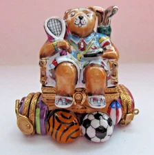 Peint Main Limoges Trinket - Colorful Sporting Bear