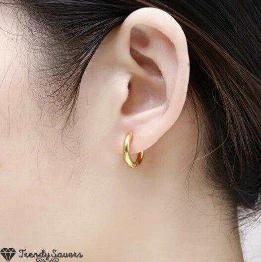 14K Gold Plated Surgical Steel Thick Women Men Clicker Ear Huggie Hoop Earrings