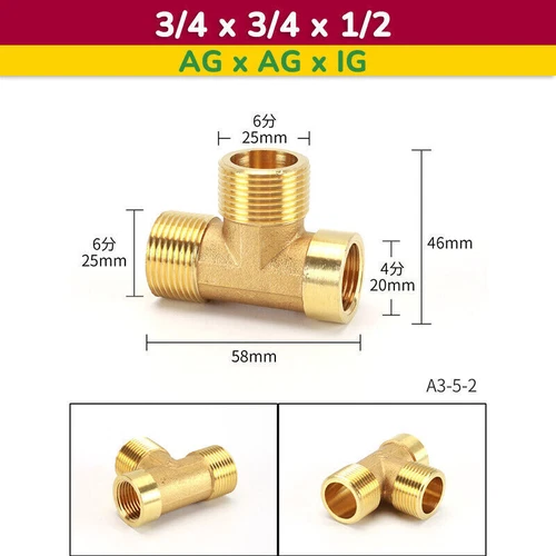 T-Stück Gewindefittings aus Messing Schraubfitting Fittinge Fitting IG & AG