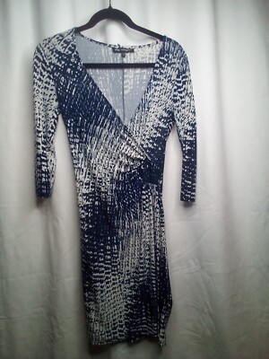 Mlle Gabrielle Dress S V-Neck 3/4 Sleeve Patterned Blue White | eBay