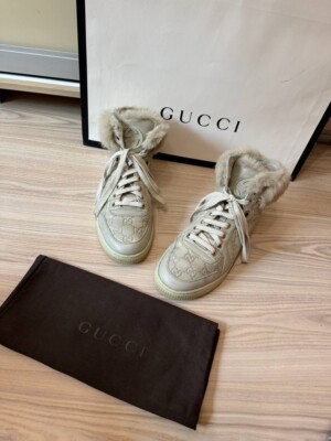 Gucci Guccissima Fur Trim High-Top Sneakers 39.5 US 9,5 (270397