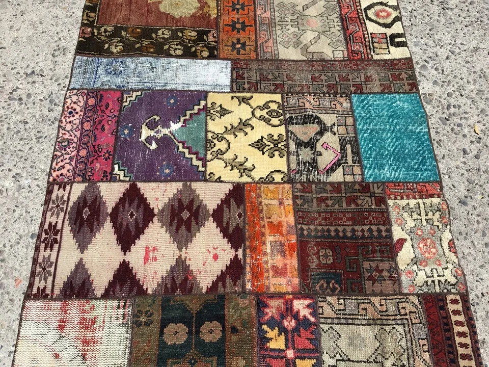 Patchwork Area rug, vintage 4x6 rug, vintage rugs, rug for bedroom,  - Image 3 of 4