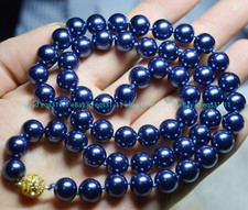 BEAUTIFUL 10mm DARK BLUE SOUTH SEA SHELL PEARL ROUND BEADS NECKLACE 18"