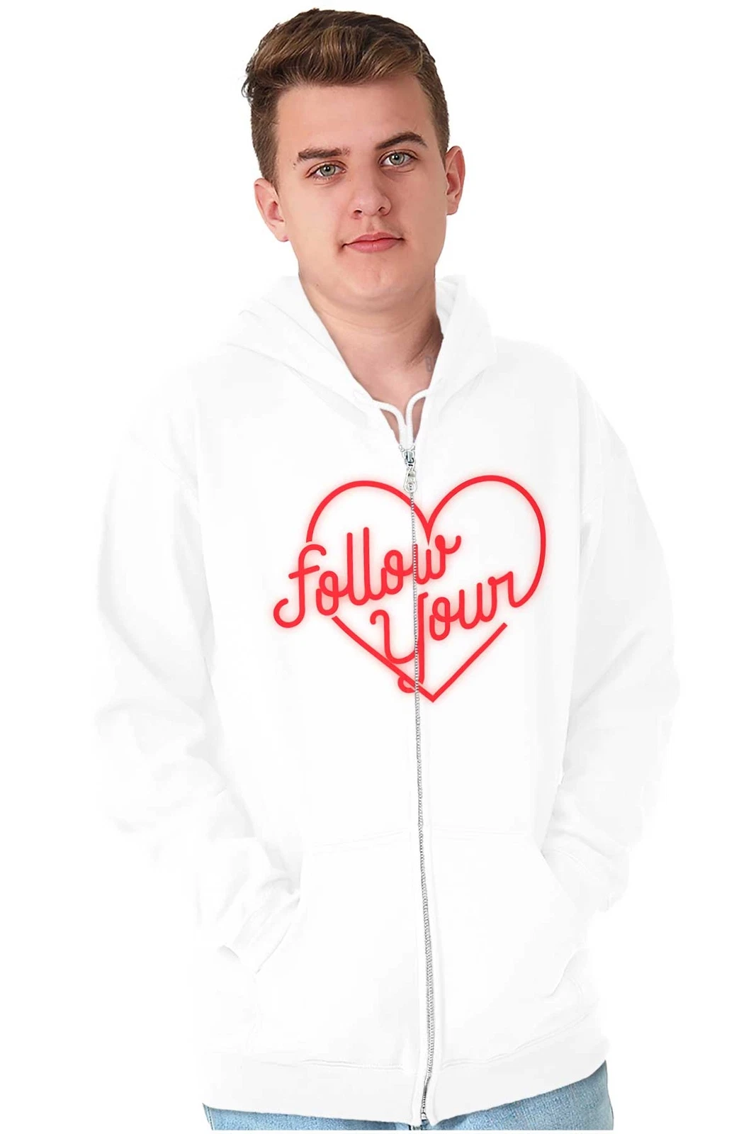 Felpa San Valentino Segui il tuo cuore insegna neon zip cappuccio uomo donna