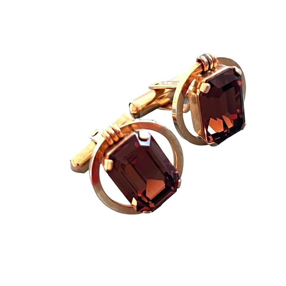 Gemelos de vidrio ámbar Destino de colección raros rellenos de oro 12k medidas 6/8" de diámetro Foto 3 de 4