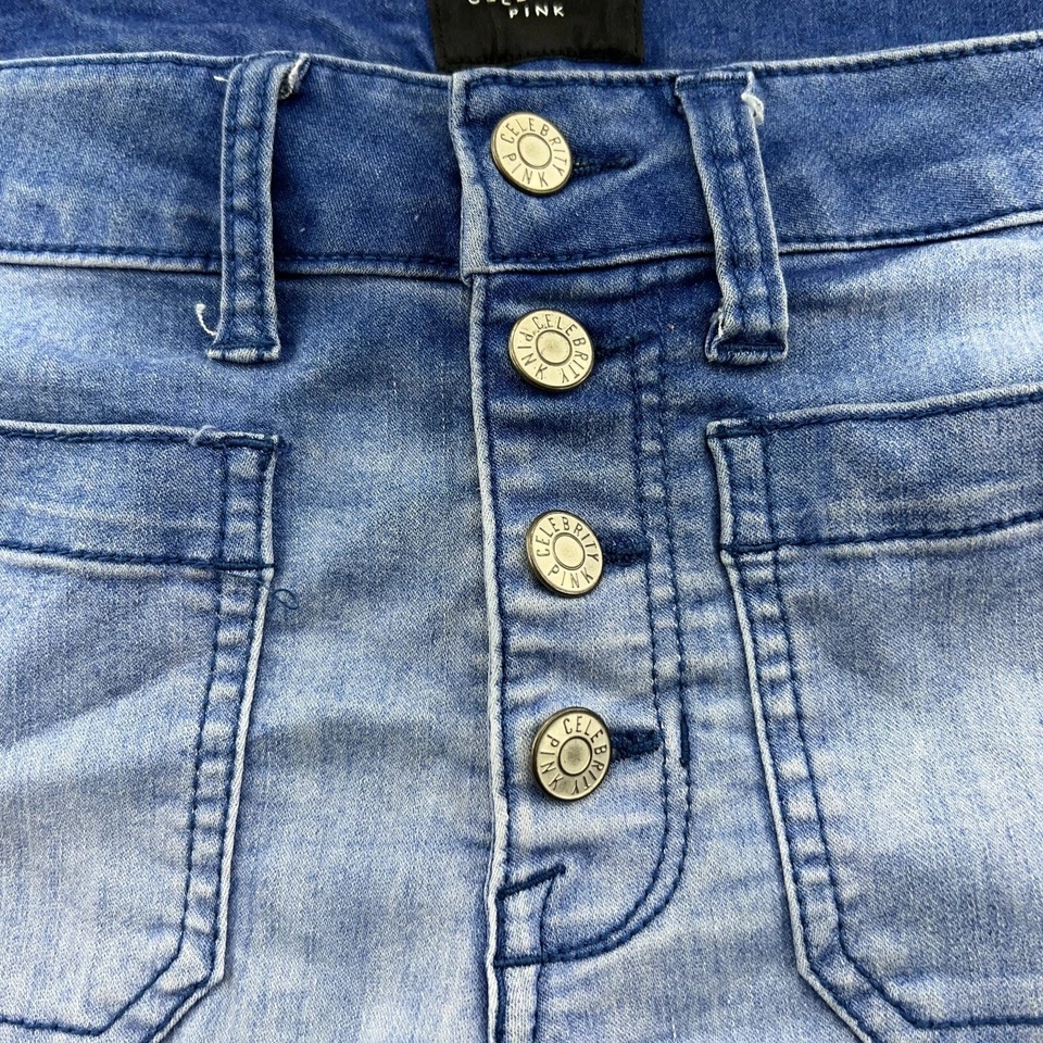 Celebrity Pink Shorts Sz 11/30 Womens Cut Off Button Fly Medium Wash Blue Denim - Image 2 of 4