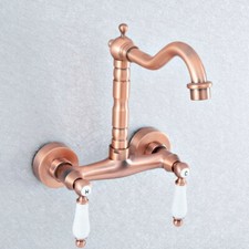 Antique Red Copper Ceramic Handles Wall Mounted Kitchen Faucet Basin Sink Tap
