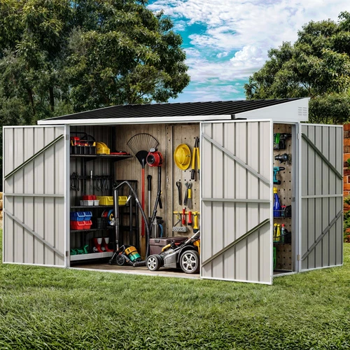 8'x4' Ft Outdoor Tool Shed 148 CuFT Metal Backyard Patio Storage w/ 3 Doors Vent