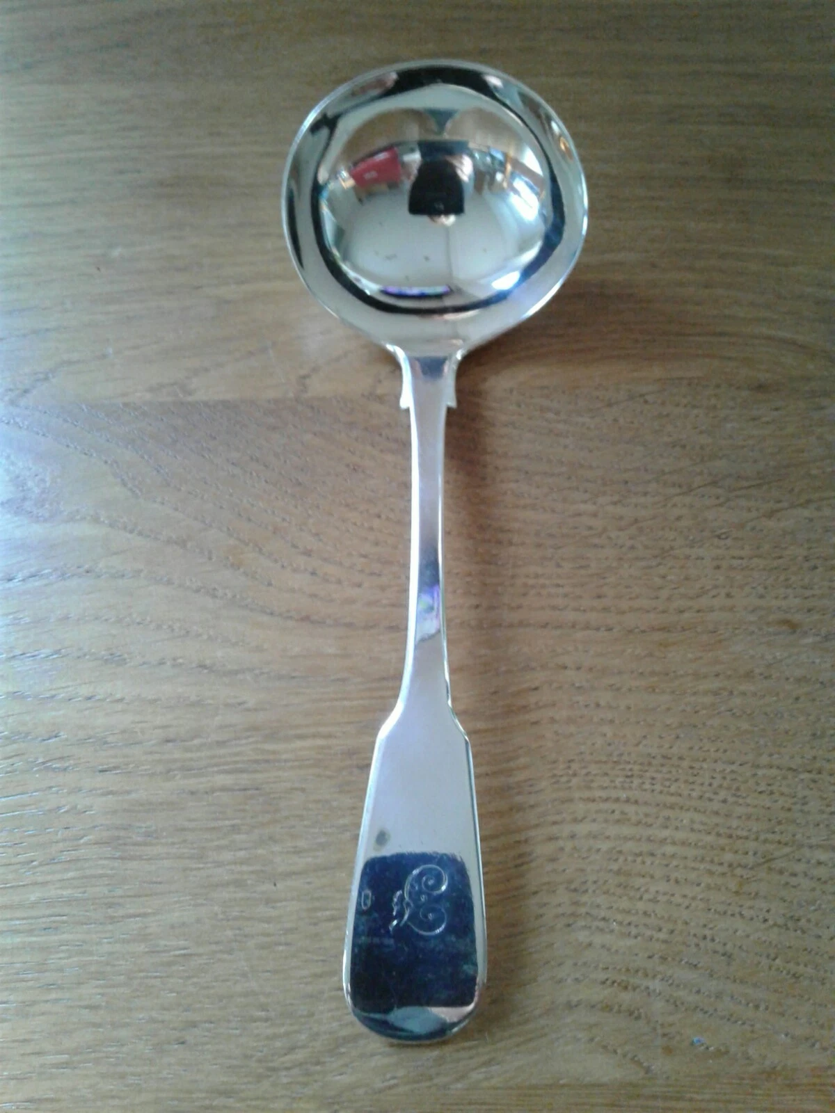 ANTIQUE SOLID STERLING SILVER FIDDLE PATTERN SAUCE LADLE LONDON 1827