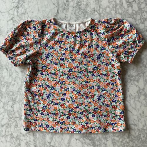 Zara Kids Mädchen Blumen Puffärmel Oberteil Bluse 10 140 NEU BAUMWOLLE T-Shirt