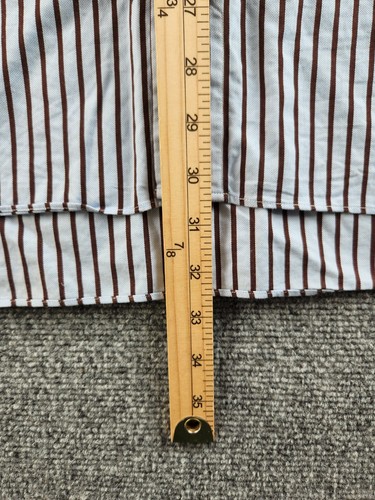 David Donahue Size 17.5 36/37 Button Up Shirt Men Cotton Striped Blue Brown - Picture 3 of 20