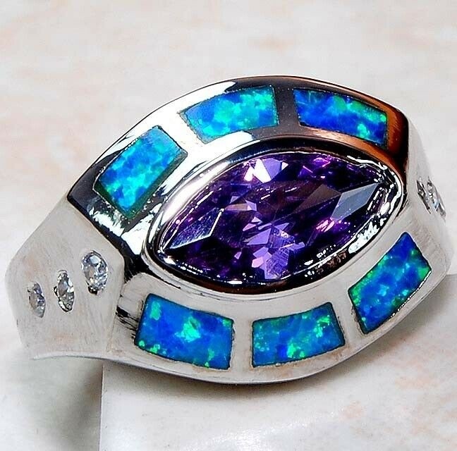 1CT Amethyst 925 Sterling Silver Ring Sz 8 GA4-6