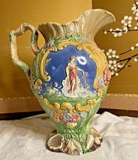 Antique 19th cen Copeland Majolica Pitcher 'Birth of Venus' 9.5" TALL