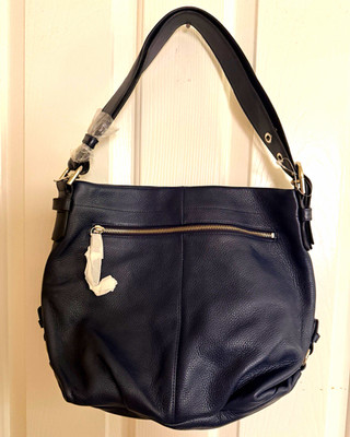 Coach Blue Pebbled Shoulder Bag Zip Silver Hardware Adjustable Strap Pockets