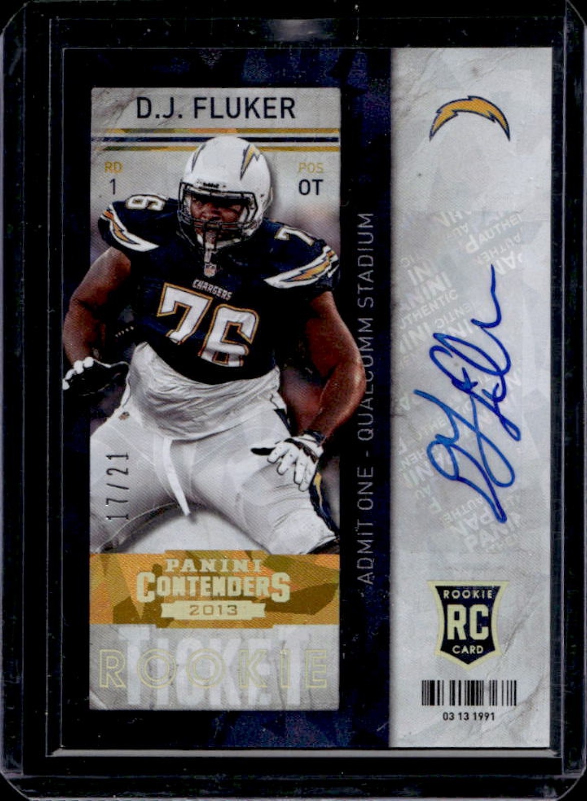 DJ Fluker Panini Contenders #124 Cracked Ice Ticket-Autograph