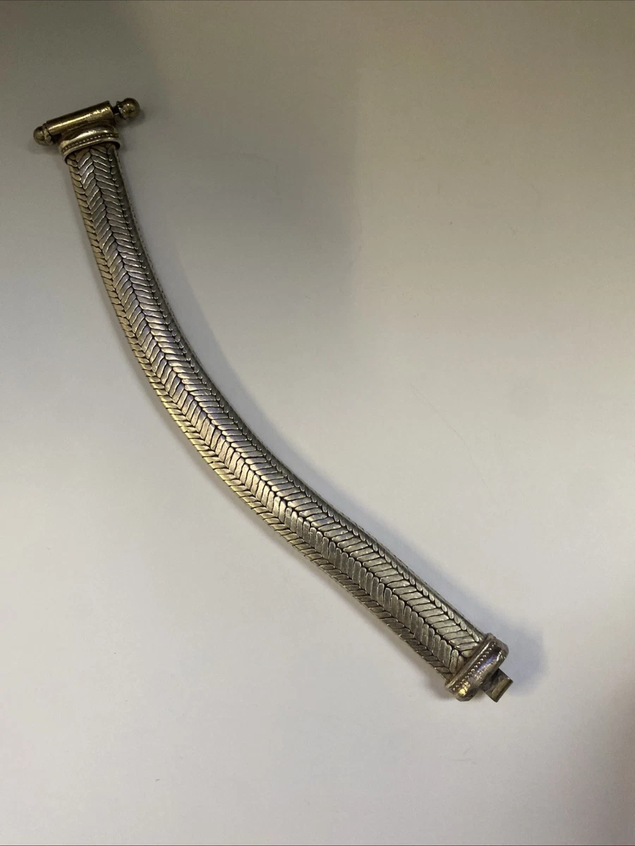 Bracciale Tondo Indiano In Ottone Bagnato Argento 20-22 Cm - Spessore 10 Mm, 70g Con Portachiavi Corno Portafortuna
