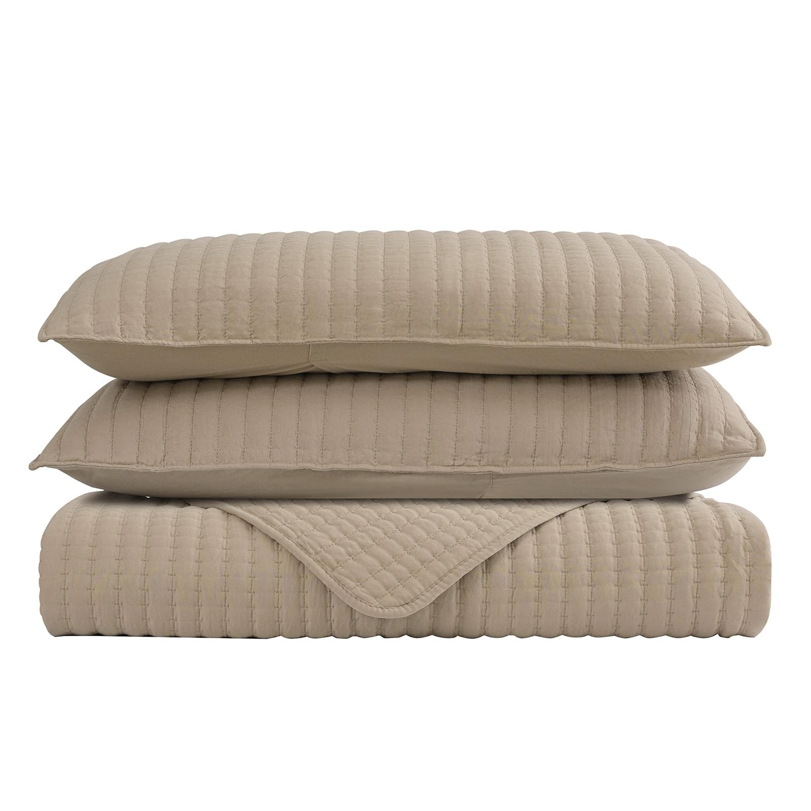 Light Taupe Queen Size Quilt Bedding Sets with Pillowcases,Lightweight for Al...