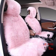 Maples 1 PC Fluffy Fuzzy Faux Sheepskin Wool Fur Car Seat Cover for Auto Pink