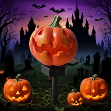 Solar Pumpkin Lights Outdoor Halloween Decorative Outside Fall Garden Stakes 