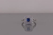 Sterling Silver Blue Cubic Zirconia Triple Halo Accented Band Ring 925 Sz: 7