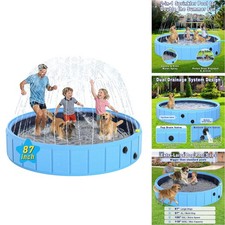 BerrysParadise 87 in Extra Large Foldable Dog Pool with Sprinkler for Dogs Cats