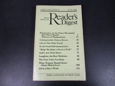 Reader's Digest Large-Type Print Edition June 1982 Vol 12 No 72 Peace Movement