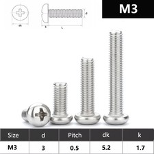 M3 3mm  POZI PAN HEAD MACHINE SCREWS POZI DRIVE BOLTS A2 STAINLESS STEEL