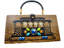 Collins of Texas Wooden Box Purse Cable Car Design