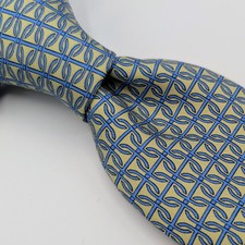 HERMÈS PARIS Yellow Blue H Logo Cross Cross Silk Print Tie 5146 HA France XL