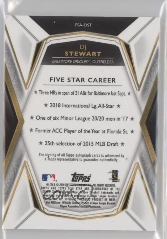 2019 Topps Five Star Auto Orange /5 DJ Stewart #FSA-DST Rookie Auto RC - Image 2 of 2