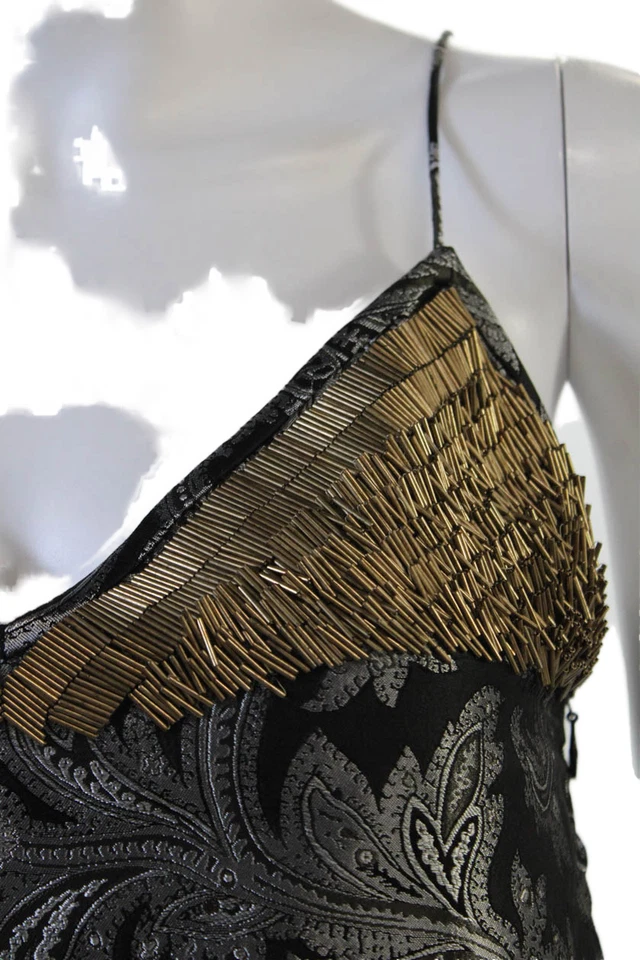 Top Louis Vuitton para mujer con correa de espagueti con cuentas y adornos de cachemira negro gris IT 34 Foto 2 de 4