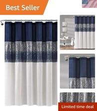 Stylish Light-Filtering Shower Curtain 72" x 72" - Navy  White Sequin Glam