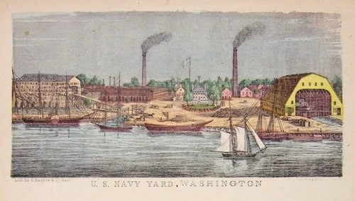 1860s CIVIL WAR ILLUSTRATED LETTER SHEET / STATIONERY WASHINGTON NAVY YARD VIEW