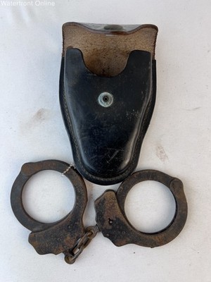 Vintage Antique Peerless Handcuffs with Leather Belt Pouch
