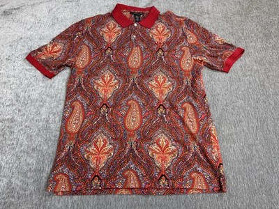 Le Jean De Marithe + Francois Girbaud Polo Shirt Men 2XL Red Paisley Vintage k