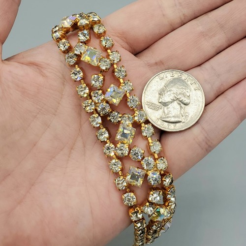 "Brazalete de eslabones anchos de diamantes de imitación Chaton cuadrado AB y años 50 sin firmar 7,25""" - Imagen 10 de 10