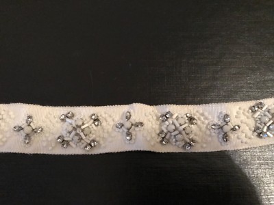 J.CREW WHITE GEOMETRIC EMBELLISHED GROSGRAIN WEDDING SASH  display picture 1