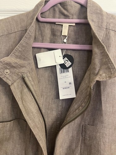 NWT $298 Eileen Fisher Stone Washed Organic Linen Delave Stand Collar Jacket 1X - Picture 2 of 7