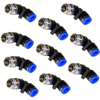 (Qty 10) 3/8'' OD Tube X 3/8'' NPT Pneumatic Elbow, Push To Connect Air Fitting