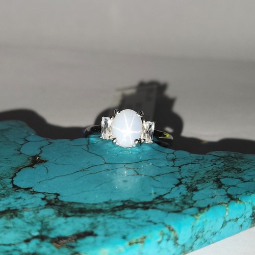 Handmade Lab Created Lindy star sapphire and zirconia sterling silver ring - Picture 3 of 9