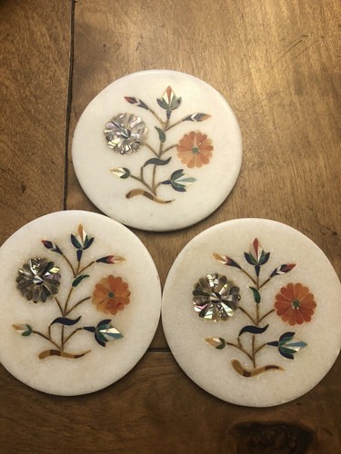 Indian Design Marble Inlay Coaster Set Of 6 Tile For Kitchen Use, Home decor - Picture 6 of 6